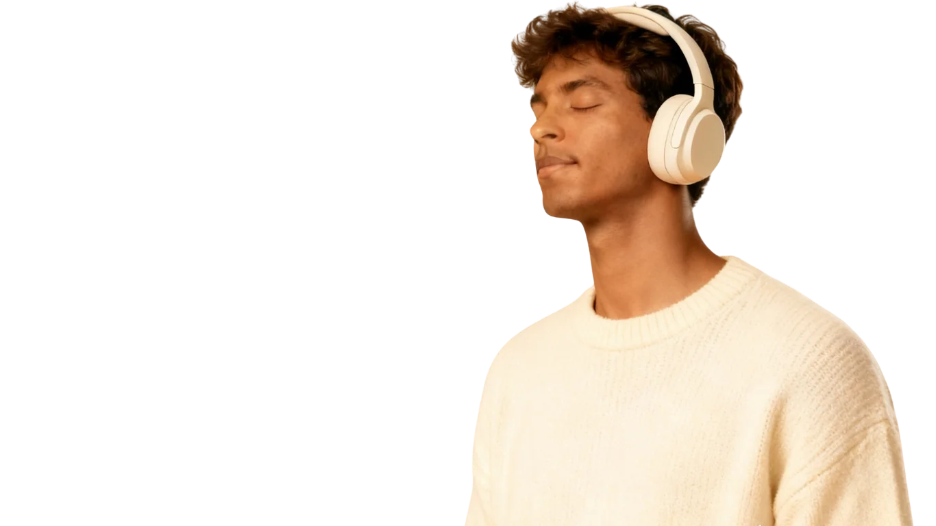Young man meditating with DreamPhones