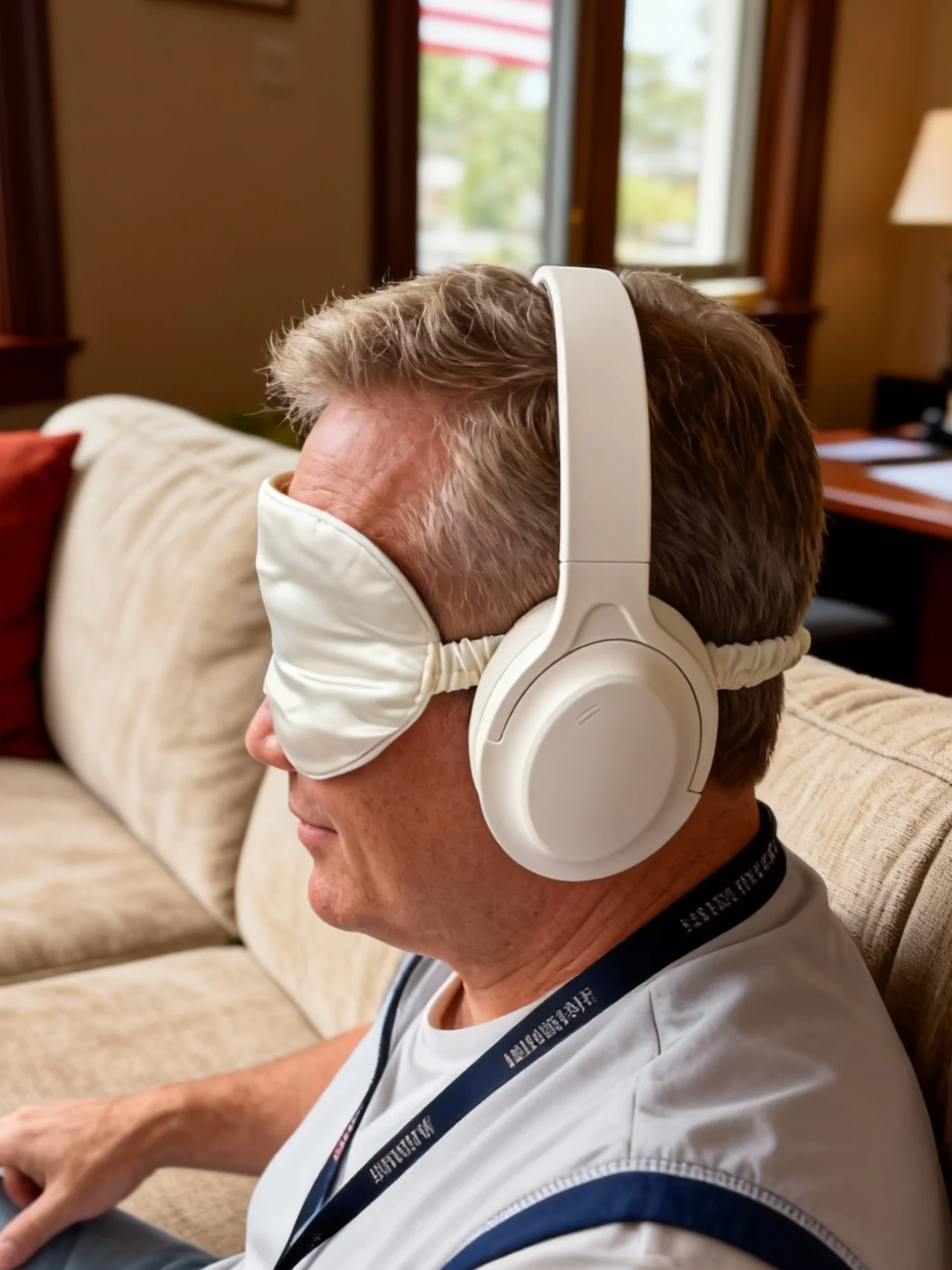 Man using DreamPhones with sleep mask